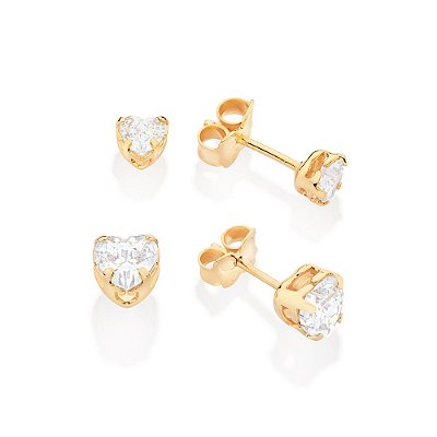 KIT BRINCOS CORAÇÃO COM ZIRCÔNIA FOLHEADO A OURO ROMMANEL 527266