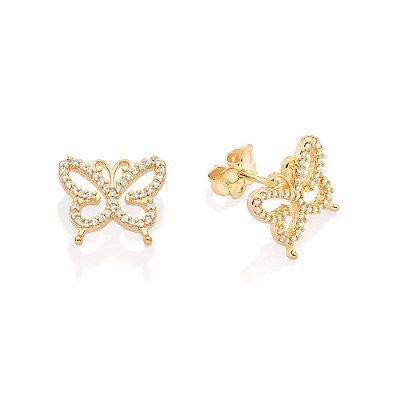 BRINCO FOLHEADO A OURO BORBOLETA COM ZIRCÔNIAS. MED 1,2CM ROMMANEL 527235