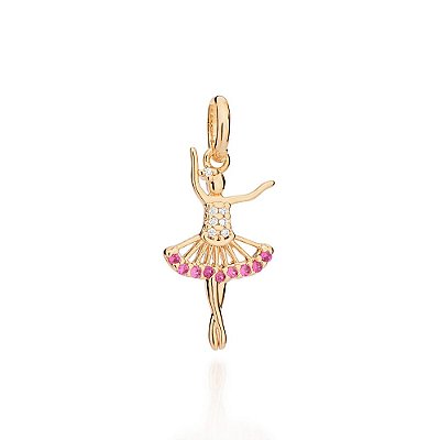 PINGENTE FOLHEADO A OURO BAILARINA COM ZIRCÔNIA ROSA. MED 2,7CM ROMMANEL 542784