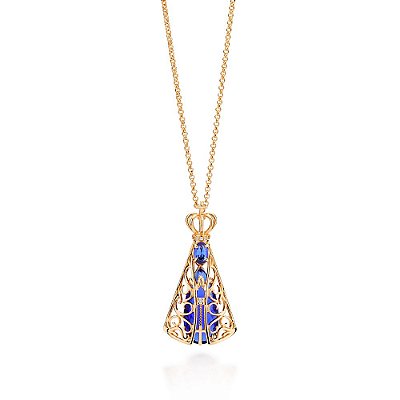 GARGANTILHA FOLHEADO A OURO NOSSA SENHORA APARECIDA COM ZIRCÔNIAS. MED 50CM ROMMANEL 532517