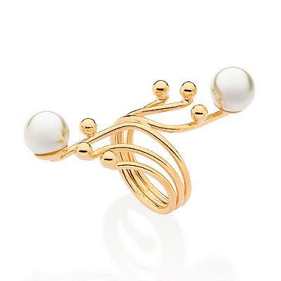 MAXI ANEL FOLHEADO A OURO COM PÉROLAS ROMMANEL 513449