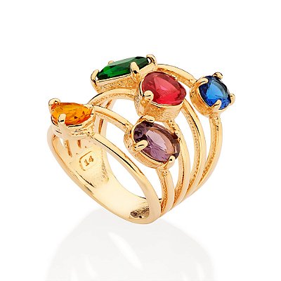 MAXI ANEL FOLHEADO A OURO COM CRISTAIS COLORIDOS ROMMANEL 513435