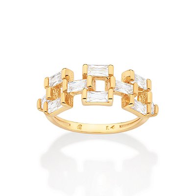ANEL FOLHEADO A OURO COM ZIRCÔNIAS BAGUETE ROMMANEL 513441