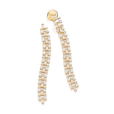 BRINCO PÊNDULO FOLHEADO A OURO COM ZIRCÔNIAS. MED 7,8CM ROMMANEL 527265