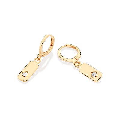 ARGOLA PLACA RETANGULAR  FOLHEADO A OURO COM ZIRCÔNIA. MED 2,8CM ROMMANEL 527238