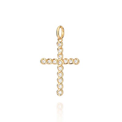 PINGENTE CRUZ FOLHEADO A OURO COM ZIRCÔNIAS. MED 3,5CM ROMMANEL 542775