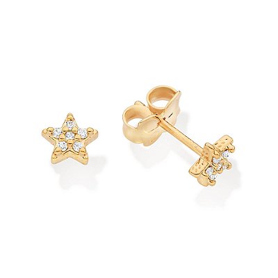 BRINCO ESTRELA FOLHEADO A OURO COM ZIRCÔNIAS. MED 0,50CM ROMMANEL 527251