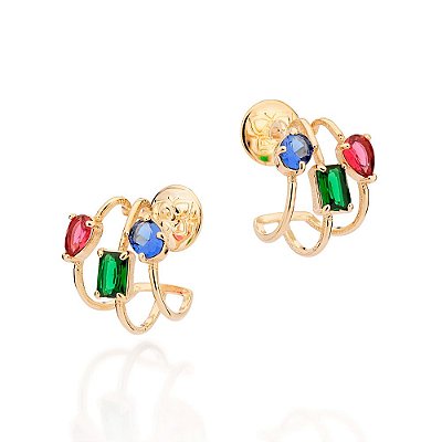 ARGOLA TRIPLA FOLHEADO A OURO COM CRISTAIS COLORIDOS. MED 2CM ROMMANEL 527252
