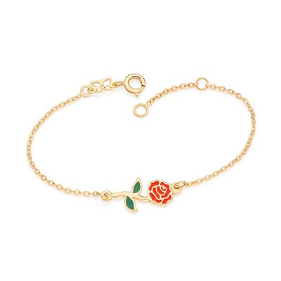 PULSEIRA INFANTIL FOLHEADO A OURO ROSA DA BELA COM APLIQUE DE RESINA. MED 16CM ROMMANEL 552147