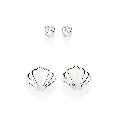 KIT BRINCOS PRATA 925 CONCHA COM ZIRCÔNIA ROMMANEL 820163