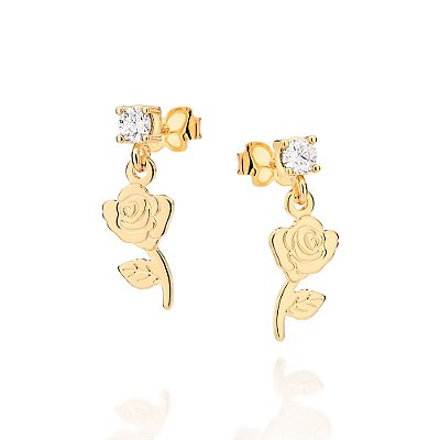 BRINCOS FOLHEADO A OURO ROSA DA BELA COM ZIRCÔNIAS. MED 2CM ROMMANEL 527294