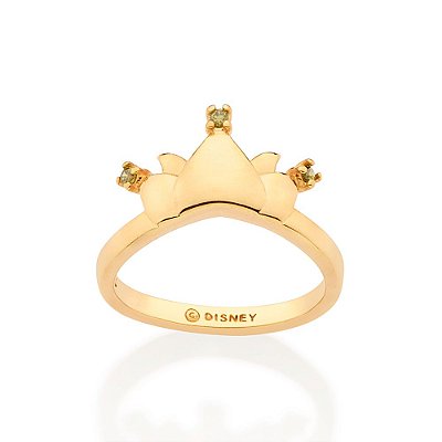 ANEL INFANTIL FOLHEADO A OURO COROA PRINCESA TIANA COM ZIRCÔNIA VERDE ROMMANEL 513462