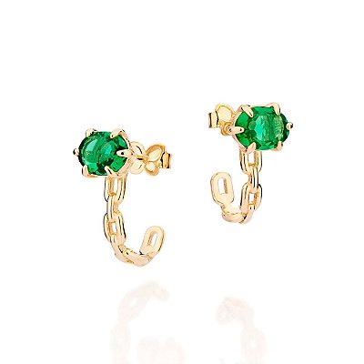 ARGOLA FOLHEADO A OURO ARO CORRENTE COM CRISTAL VERDE. MED 1,7CM ROMMANEL 527279