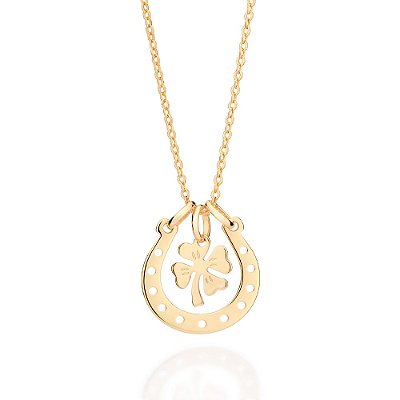 GARGANTILHA FOLHEADO A OURO COM PINGENTE TREVO. MED 50CM ROMMANEL 532513