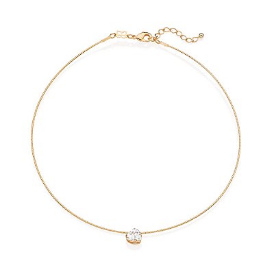 CHOKER FOLHEADO A OURO FIO TRABALHADO COM ZIRCÔNIA CORAÇÃO. MED 12CM DIÂMETRO ROMMANEL 532520