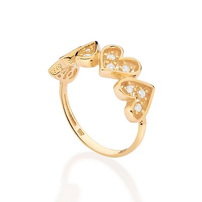 ANEL SKINNY CORAÇÕES FOLHEADO A OURO COM ZIRCÔNIAS ROMMANEL 513465