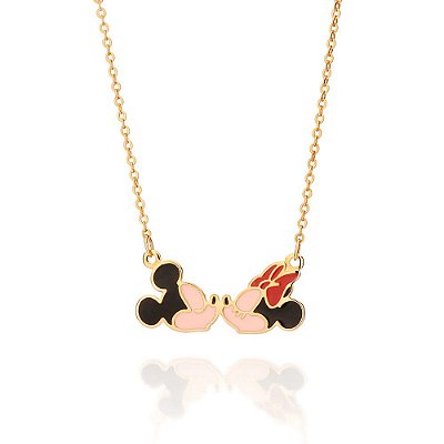 GARGANTILHA MICKEY E MINNIE FOLHEADO A OURO COM APLIQUE DE RESINA. MED 50CM ROMMANEL 532525