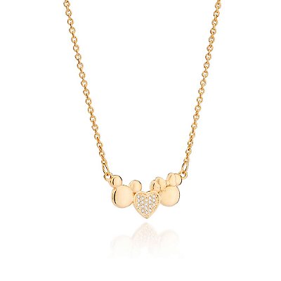 GARGANTILHA CORAÇÃO MICKEY E MINNIE FOLHEADO A OURO COM ZIRCÔNIAS. MED 50CM ROMMANEL 532526