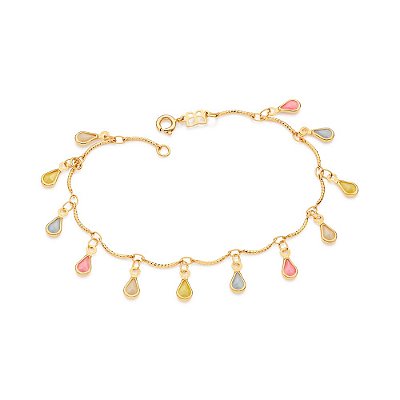 PULSEIRA FOLHEADO A OURO COM CRISTAIS COLORIDOS. MED 19CM ROMMANEL 552153