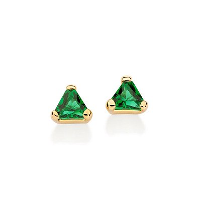 BRINCO SOLITÁRIO TRIANGULAR FOLHEADO A OURO  COM CRISTAIS VERDE. MED 0,60CM ROMMANEL 527306