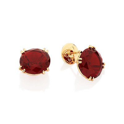 BRINCO FOLHEADO A OURO BOTÃO VERMELHO. MED 1,5CM ROMMANEL 527342