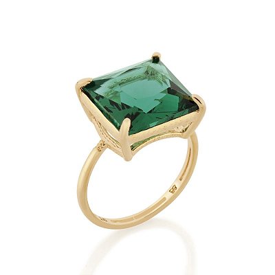 ANEL FOLHEADO A OURO COM CRISTAL VERDE ROMMANEL 512792