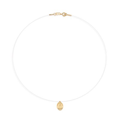 GARGANTILHA FIO DE NYLON FOLHEADO A OURO COM PINGENTE NOSSA SENHORA DE NAZARÉ. MED 40/42CM ROMMANEL 532555