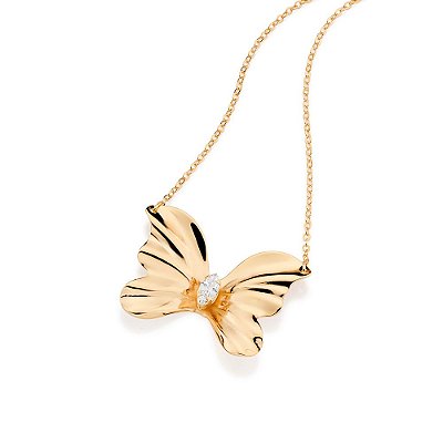 GARGANTILHA BORBOLETA FOLHEADO A OURO COM ZIRCÔNIAS. MED 50CM ROMMANEL 532545