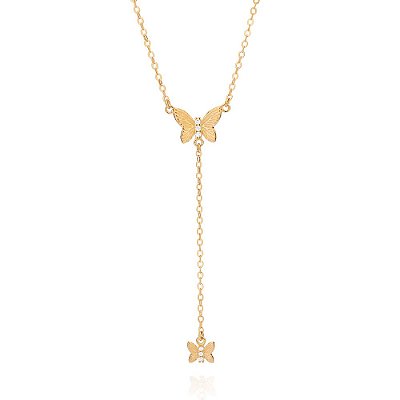 COLAR GRAVATA BORBOLETAS FOLHEADO A OURO COM ZIRCÔNIAS. MED 50CM ROMMANEL 532543