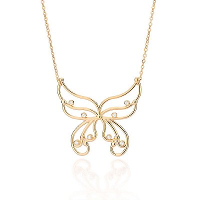 GARGANTILHA BORBOLETA FOLHEADO A OURO COM ZIRCÔNIAS. MED 50CM ROMMANEL 532539