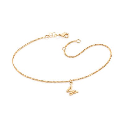 TORNOZELEIRA FOLHEADO A OURO COM PINGENTE BORBOLETA. MED 25CM ROMMANEL 552104