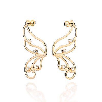 MAXI BRINCO BORBOLETA FOLHEADO A OURO COM ZIRCÔNIAS. MED 3,9CM ROMMANEL 527332