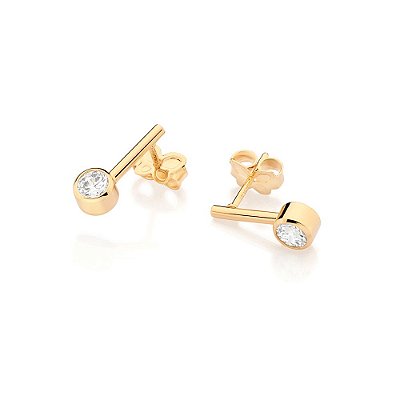 BRINCO PALITO SOLITÁRIO FOLHEADO A OURO COM ZIRCÔNIAS. MED 1,4CM ROMMANEL 527335