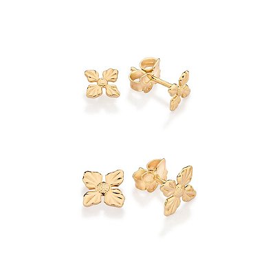 KIT BRINCOS FLOR FOLHEADO A OURO ROMMANEL 527336