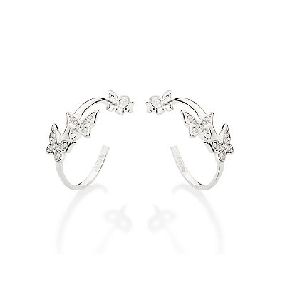 ARGOLA BORBOLETAS PRATA 925 COM ZIRCÔNIAS. MED 2,3CM ROMMANEL 820179