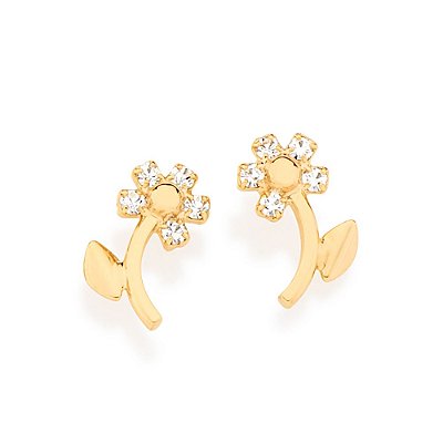 BRINCO INFANTIL FOLHEADO A OURO FLOR COM ZIRCÔNIAS. MED 1,3CM ROMMANEL 523241