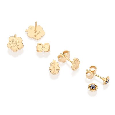 TRIO DE BRINCOS HAVAIANO FOLHEADO A OURO COM ZIRCÔNIAS ROMMANEL 527345