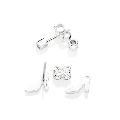 KIT BRINCOS PRATA 925 SOLITÁRIO + SAPATO CINDERELA ROMMANEL 820164