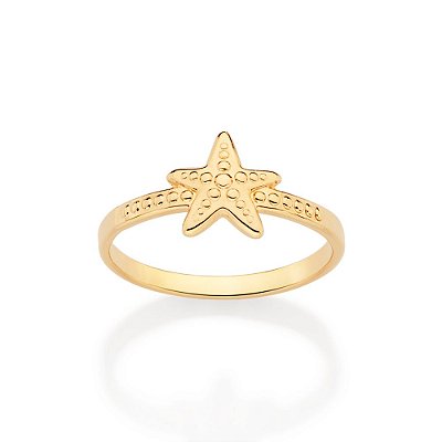 ANEL SKINNY TEXTURIZADO FOLHEADO A OURO ESTRELA DO MAR ROMMANEL 513491
