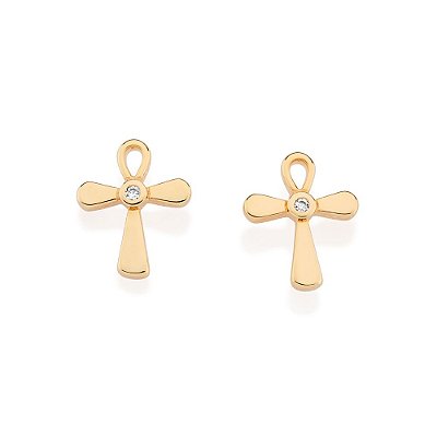 BRINCO CRUZ FOLHEADO A OURO. MED 1,1CM ROMMANEL 527382