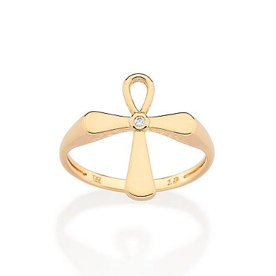 ANEL SKINNY FOLHEADO A OURO CRUZ COM ZIRCÔNIAS ROMMANEL 513517