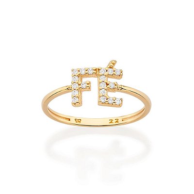 ANEL SKINNY FOLHEADO A OURO FÉ COM ZIRCÔNIAS ROMMANEL 513518