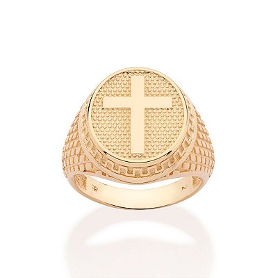 MAXI ANEL CRUZ FOLHEADO A OURO ROMMANEL 513516