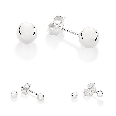 TRIO DE BRINCOS BOLA LISA PRATA 925 ROMMANEL