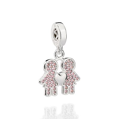 BERLOQUE DUAS MENINAS PRATA 925 COM ZIRCÔNIAS. MED 2,3CM ROMMANEL 840152