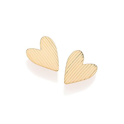 BRINCO FOLHEADO A OURO CORAÇÃO COM FRISOS EM ALTO RELEVO. MED 1,9CM ROMMANEL 527354
