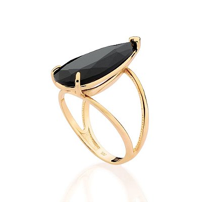 MAXI ANEL GOTA FOLHEADO A OURO CRISTAL PRETO ROMMANEL 513499