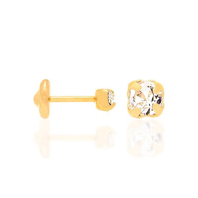 BRINCO SOLITÁRIO INFANTIL/SEGUNDO FURO FOLHEADO A OURO COM ZIRCÔNIAS COLORIDAS. MED 0,30CM ROMMANEL 527137