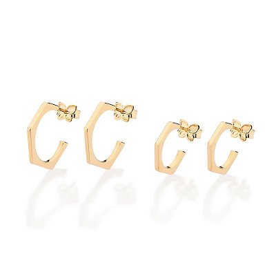 KIT ARGOLAS ANGULAR FOLHEADO A OURO ROMMANEL 527370