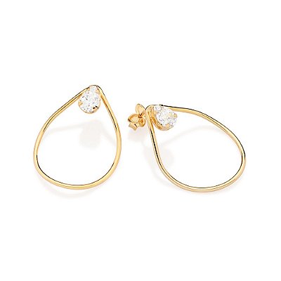 BRINCO GOTA FOLHEADO A OURO COM ZIRCÔNIAS. MED 2,9CM ROMMANEL 527379